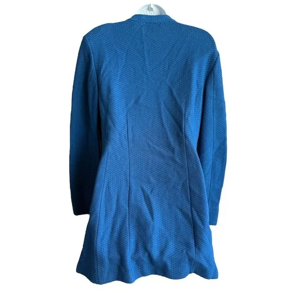 St. John Waffle Knit Blazer Jacket Women's 10 Tahoe Blue Texture Single Breasted